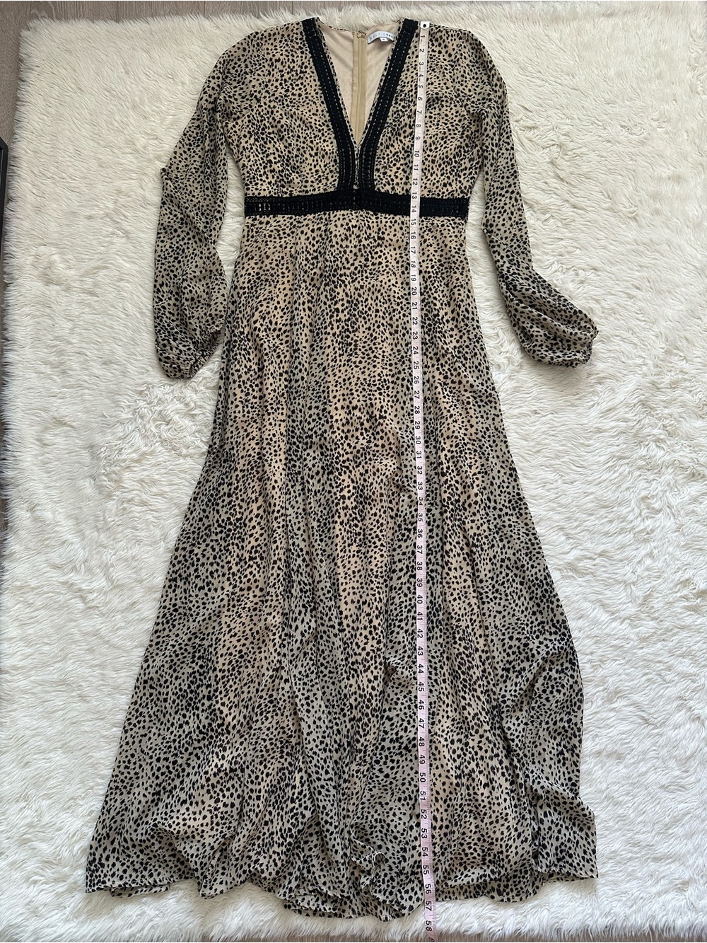 Baltic Born Dress Cha Cha Print Maxi Leopard Cheetah Long Sleeve V-neck Sz M - Picture 14 of 15